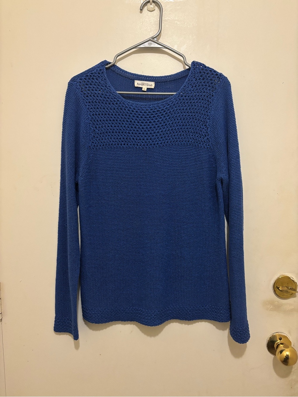 Northern Reflections Blue Open-Knit Long-Sleeve Sweater Size Large